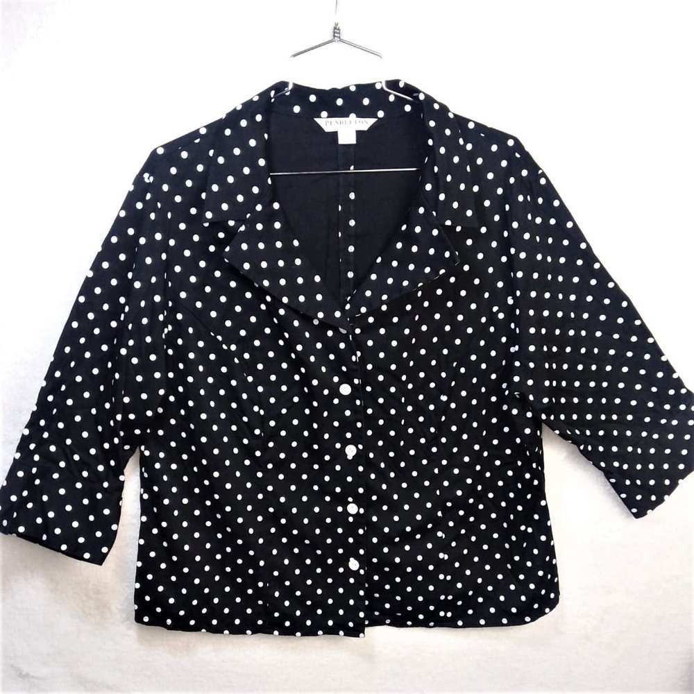 Pendleton Polka Dot Navy and White Blouse 1X
